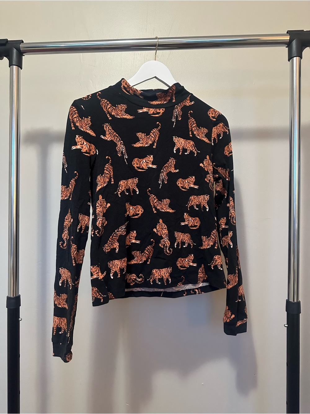 Anthropologie Maeve Black Top with Orange Tiger Motif